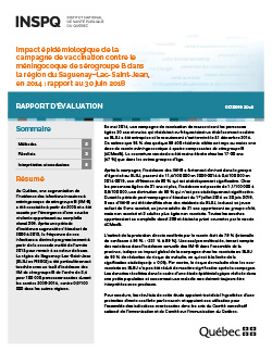 Impact épidémiologique de la campagne de vaccination contre le méningocoque de sérogroupe B dans la région du Saguenay–Lac-Saint-Jean, en 2014 : rapport au 30 juin 2018