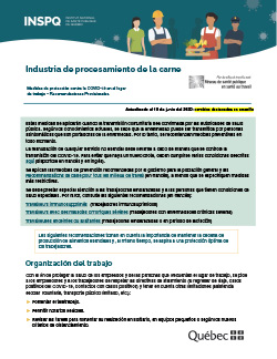 COVID-19 : Industria de procesamiento de la carne - Medidas de protección en el lugar de trabajo