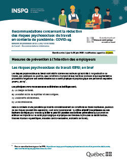 COVID-19 : Recommandations concernant la réduction des risques psychosociaux du travail en contexte de pandémie