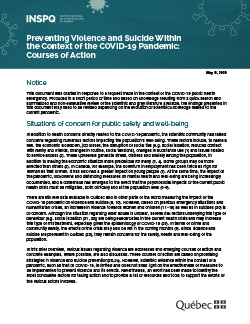 Preventing Violence and Suicide Within  the Context of the COVID-19 Pandemic:  Courses of Action