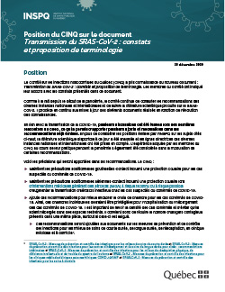 Position du CINQ sur le document "Transmission du SRAS-CoV-2 : constats et proposition de terminologie"