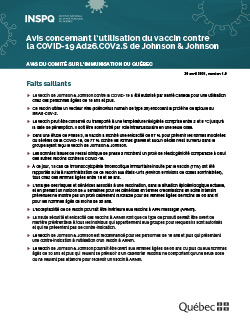 Avis concernant l’utilisation du vaccin contre  la COVID-19 Ad26.COV2.S de Johnson & Johnson