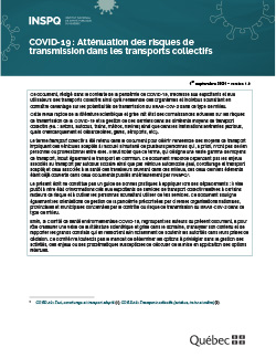 COVID-19 : Atténuation des risques de transmission dans les transports collectifs