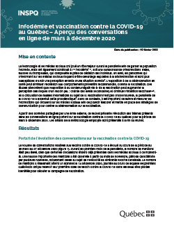 Infodémie et vaccination contre la COVID-19  au Québec – Aperçu des conversations  en ligne de mars à décembre 2020